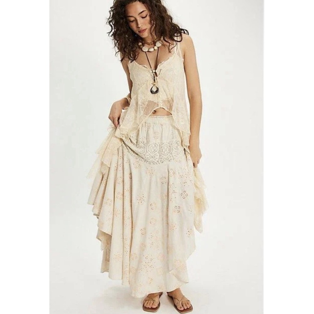 Free People Doily Maxi Skirt Boho Chic Lace Cottagecore Hippie Festival Womens S